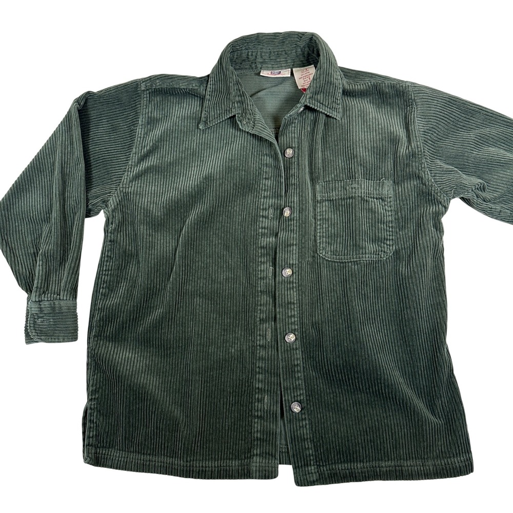 Faded Glory Y2K Green Corduroy Button Up Shirt Long‎ Sleeve Grandpa Fisherman